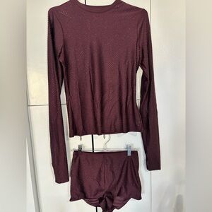 AFRM Long Sleeve Top and Shorts Set - Burgundy Wine